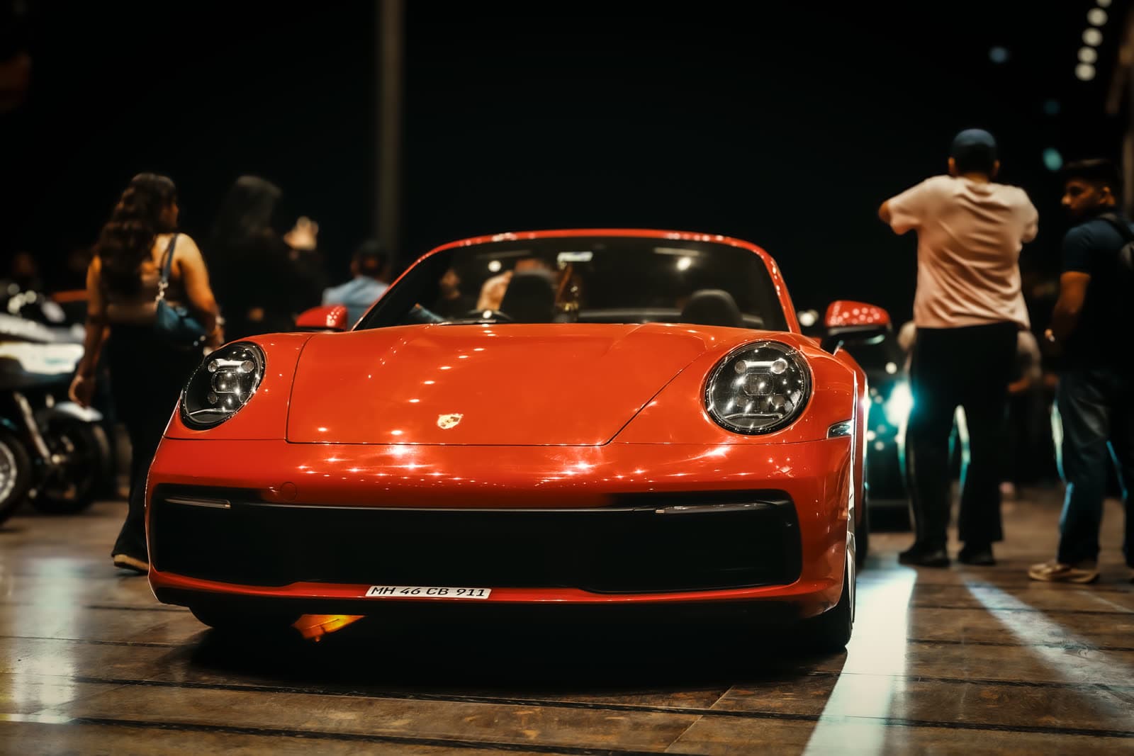 Red Porsche 911 Cabriolet shot at night